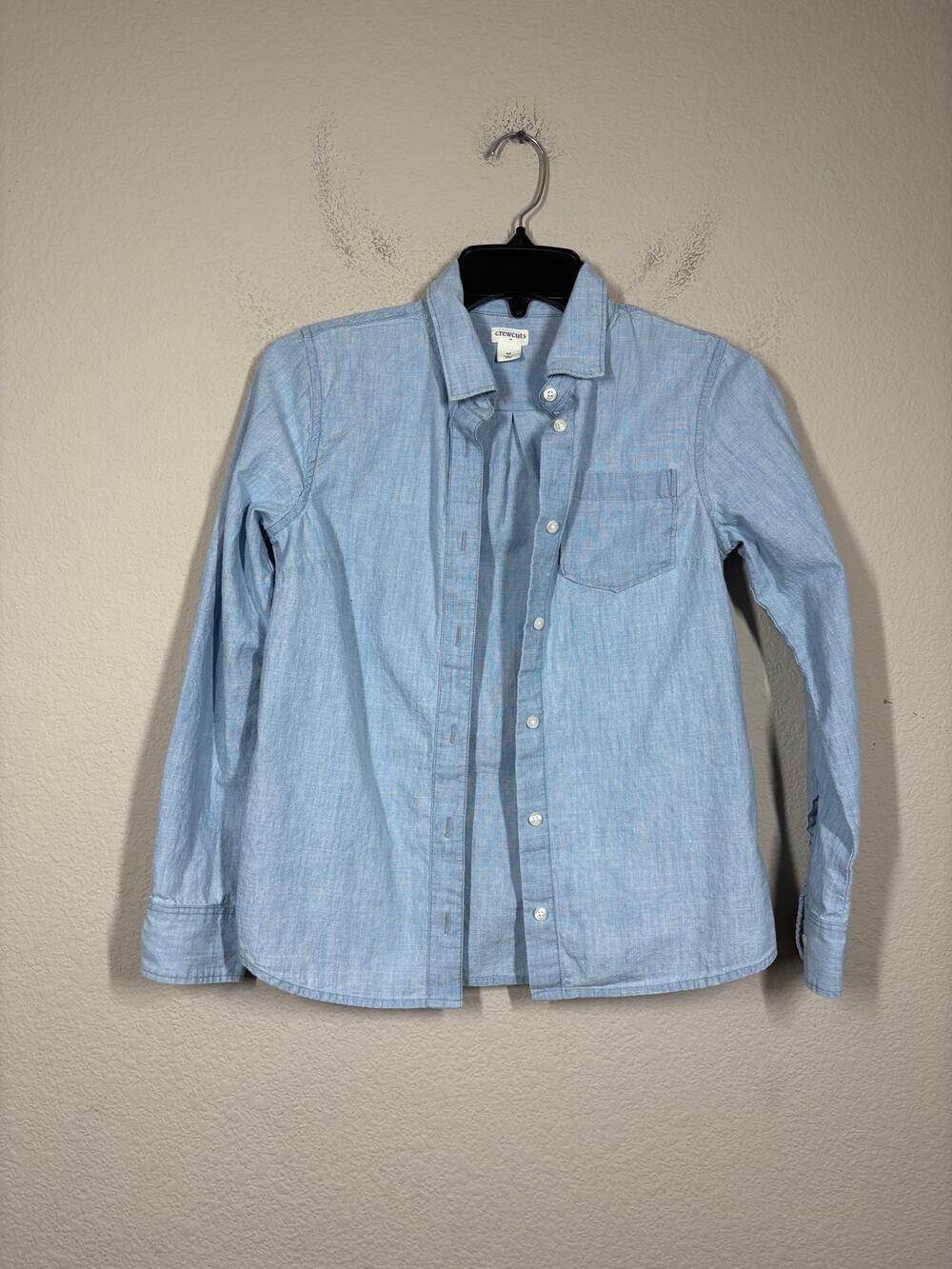 Crewcuts Kids Boys Size 12 Chambray Shirt Shacket Blue Cotton Button Up Preppy